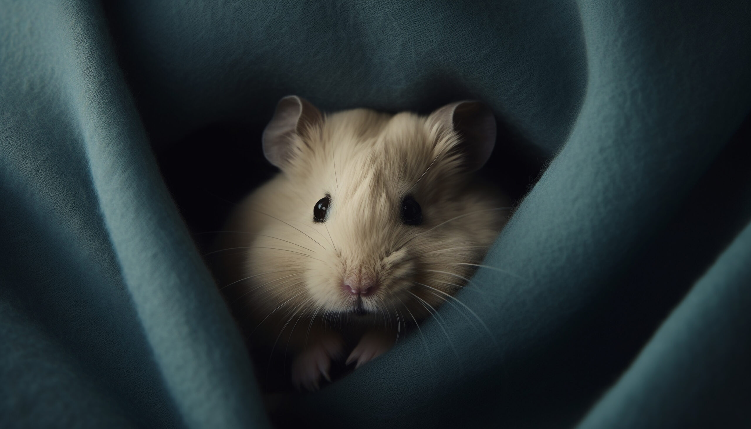 Petit hamster gris dans une couverture verte 